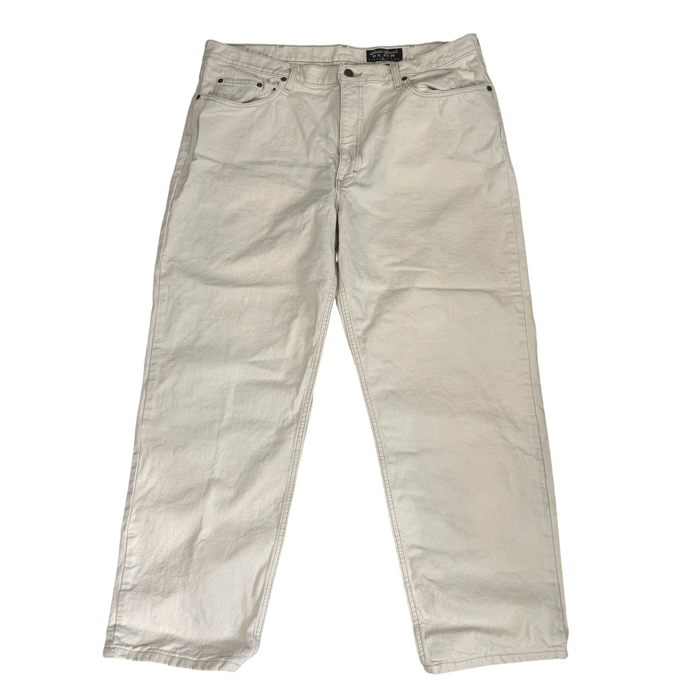Eddie Bauer Denim Mens 40x30 Straight Leg‎ Jeans Cream Off White 100% Cotton